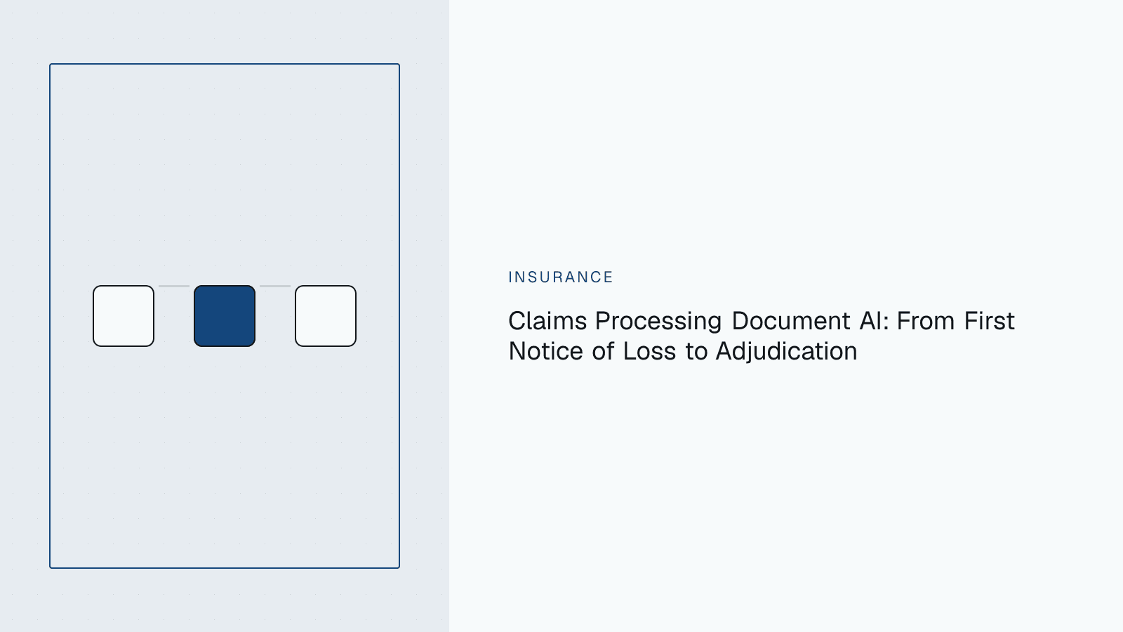 Split diagram showing a bundle of insurance claims documents feeding into an automated classification, extraction, and adjudication pipeline