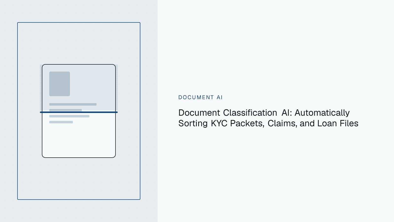 Split diagram showing a mixed bundle of scanned pages being sorted by an AI classifier into passport, statement, and claim-form categories