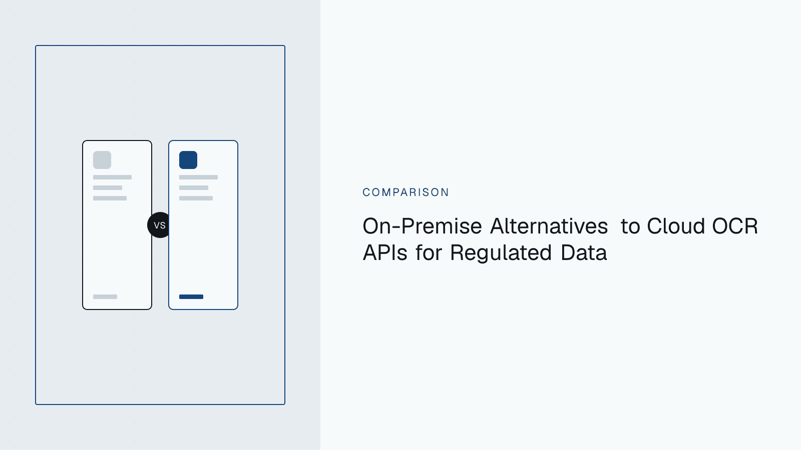 Split diagram contrasting an open-source OCR engine with a commercial on-premise document AI platform, divided by a perimeter line