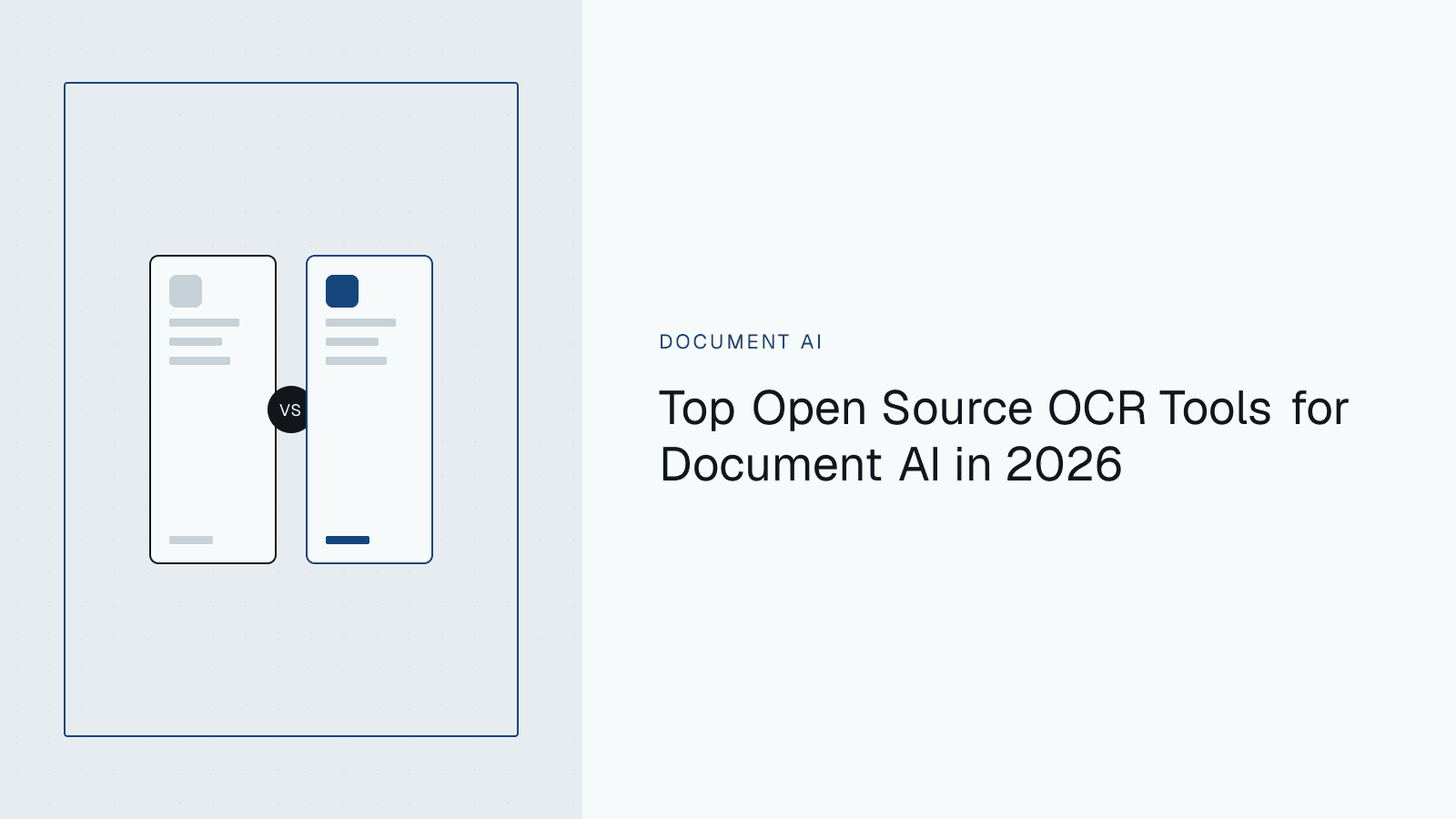 Split diagram of two document cards facing off, representing a comparison of open source OCR tools